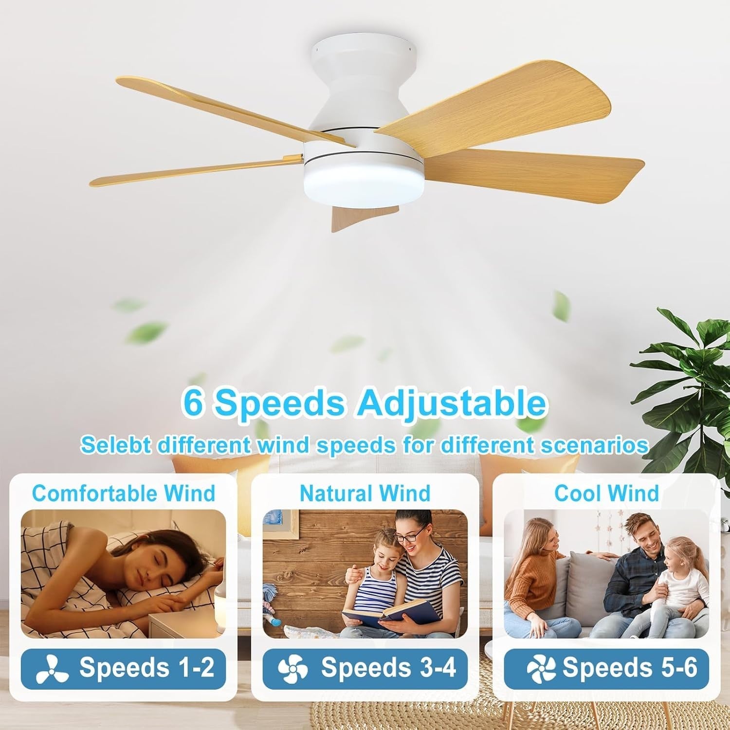 35-Inch Ceiling Fan with Light 5 Blades 6 Speeds Remote Timer