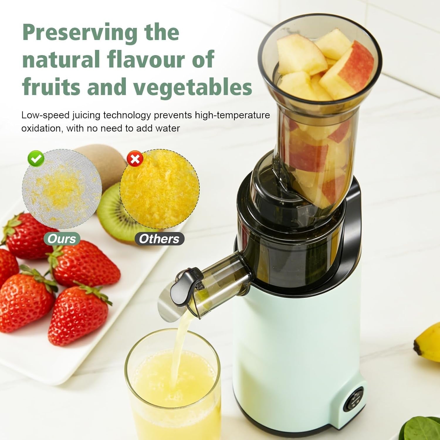 Compact Cold Press Juicer Slow Masticating High Yield Easy Clean