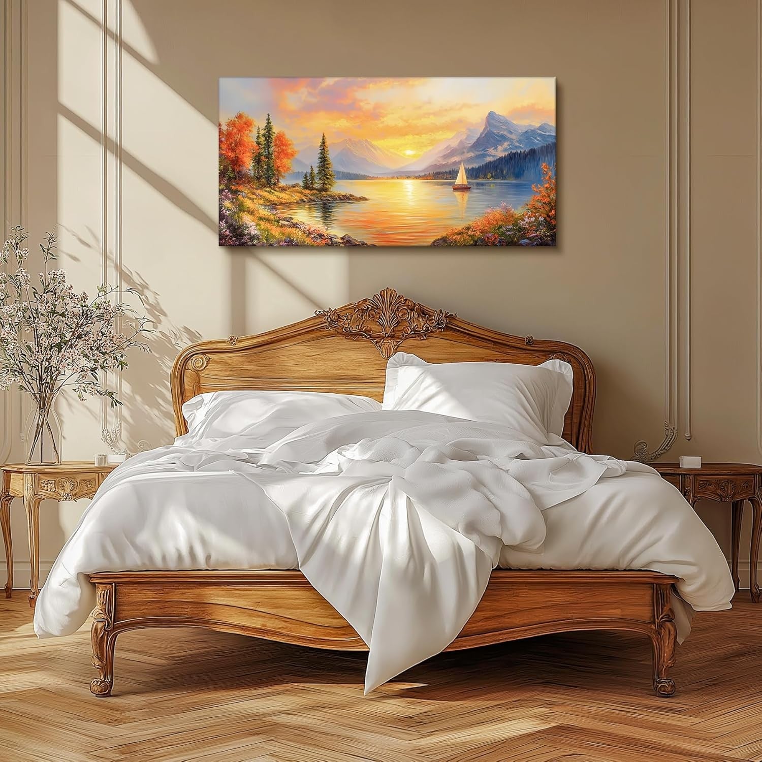 Sunset Landscape Canvas Wall Art 23x47 in Modern Nature Print