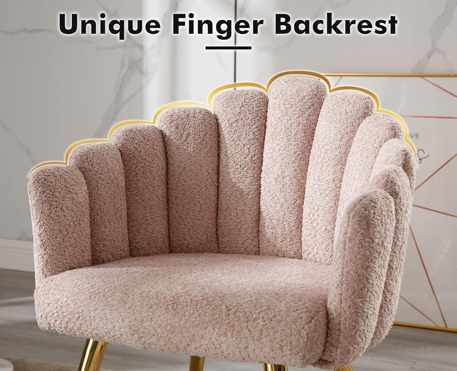 Pink Fabric Accent Armchair with Gold Legs – Modern Finger-Back Lounge Chair