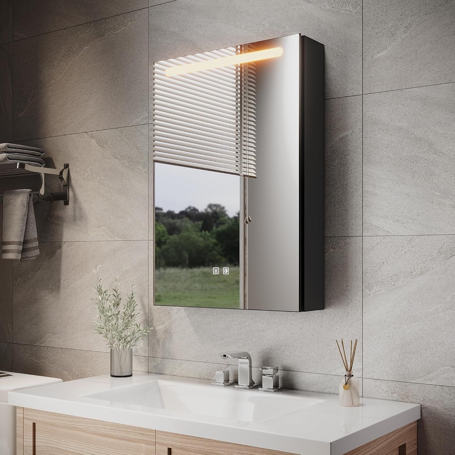 LED Bathroom Mirror Cabinet 485x700mm with Shaver Socket & Demister