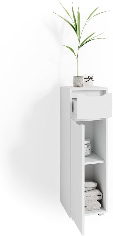 Compact White Bathroom Storage Cabinet with Door & Drawer – Durable