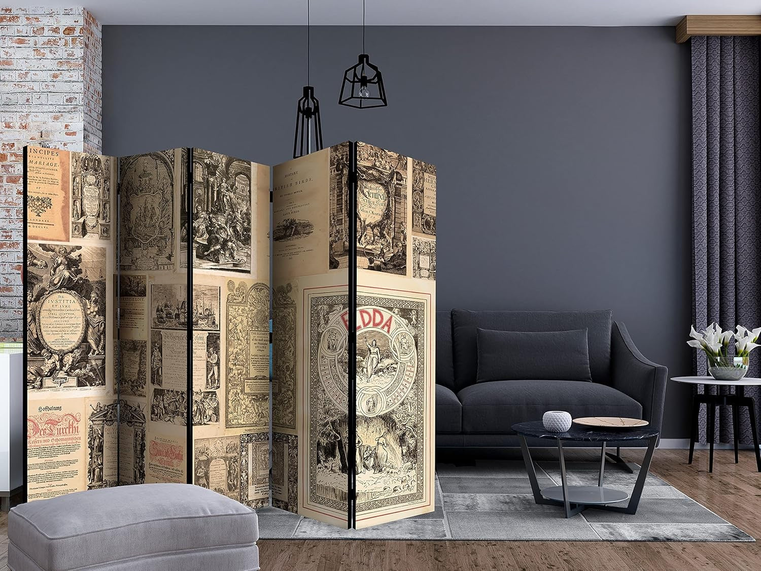 Luxury Vintage Acoustic Room Divider 5 Panel Folding Privacy Screen 225x172cm