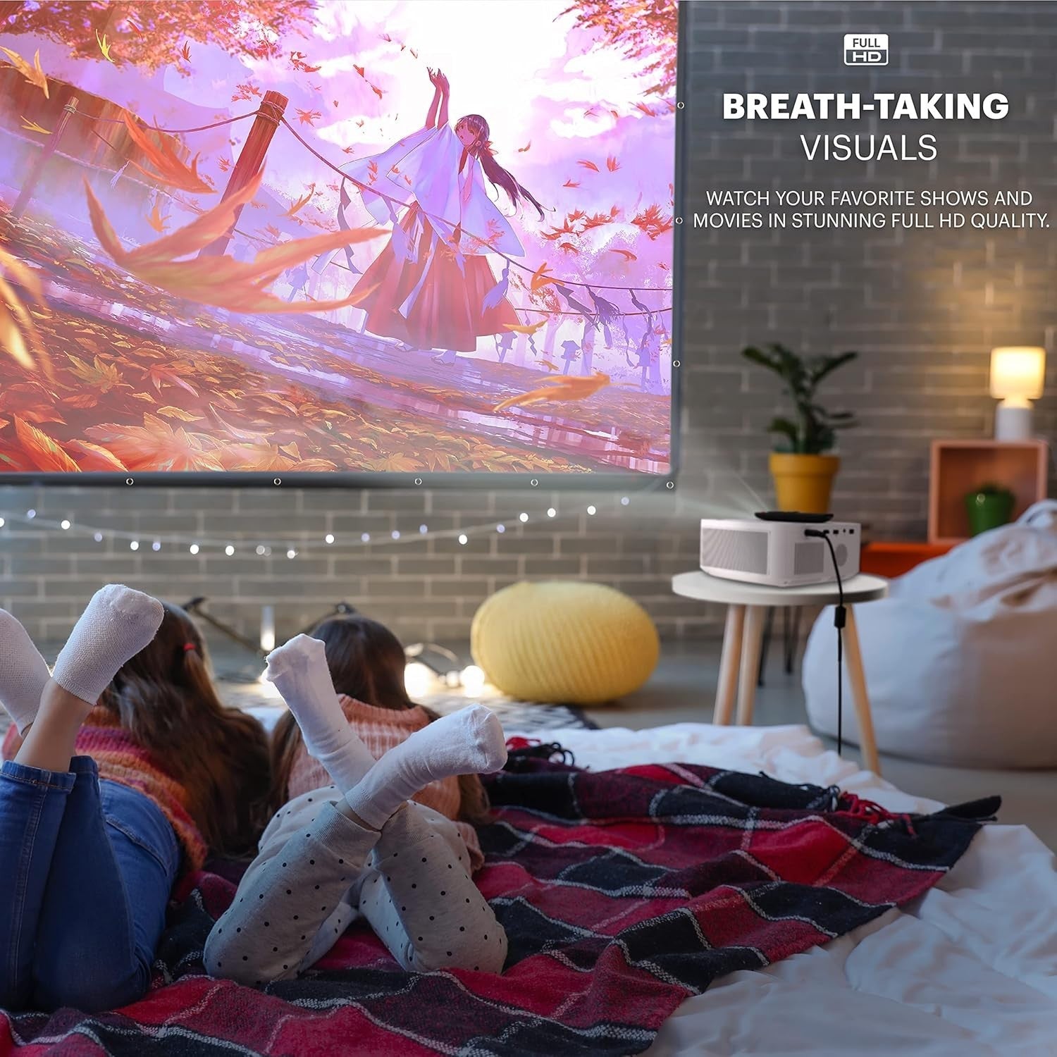 1080P Mini Projector Kit 100" Screen Tripod HDMI Portable Home Theater
