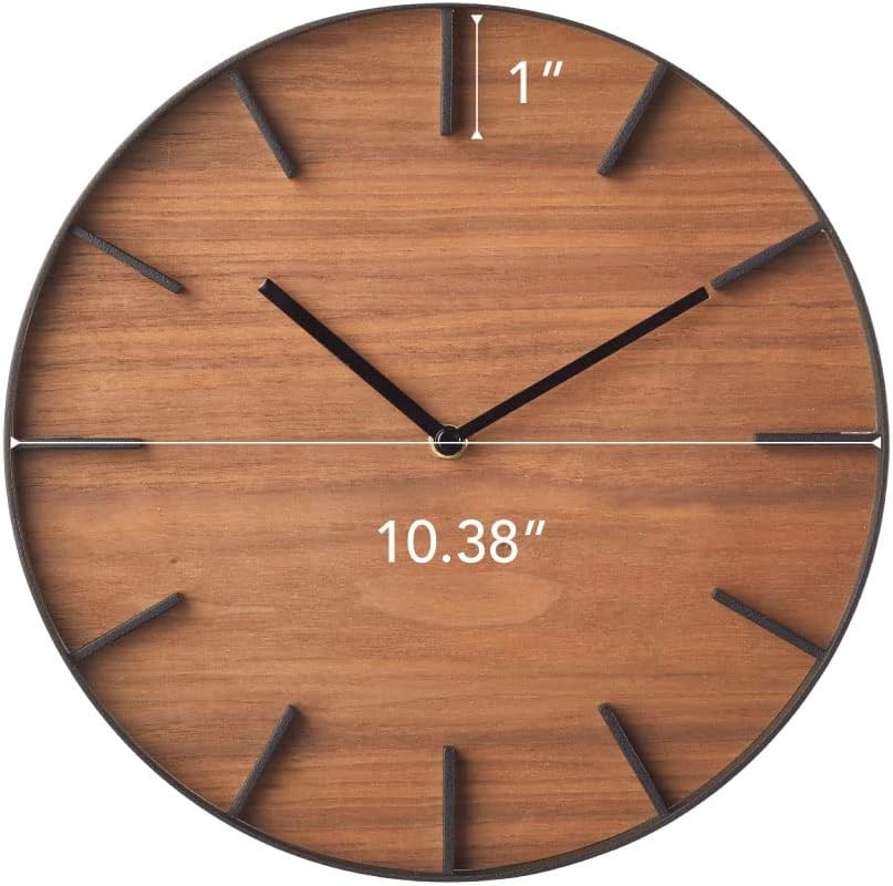 Modern Walnut Wood Wall Clock Silent Non-Ticking Large Display Decor