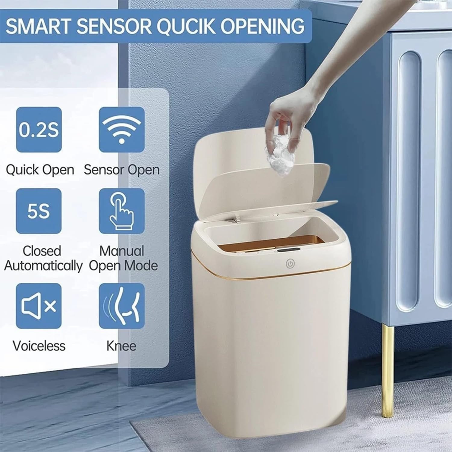 12L Automatic Sensor Trash Bin Touchless Soft Close Waste Bin White