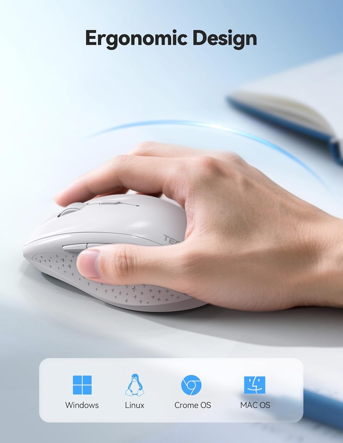White Rechargeable Wireless Mouse 6400 DPI Silent Ergonomic USB for Laptop PC