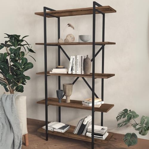5-Tier Industrial Wood & Metal Bookshelf – Rustic Display Unit for Home Office