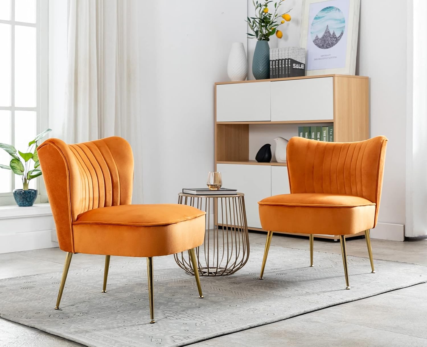 Orange Velvet Accent Tub Chair Gold Legs Modern Armchair