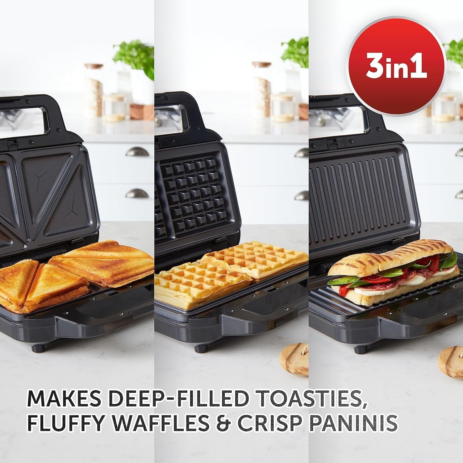 3 in 1 Snack Maker 350W Deep Fill Toastie Waffle Panini 30.7cm