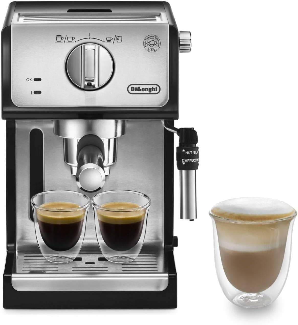 Compact Espresso Coffee Maker | 15-Bar Pump Pressure | Dual Cup Milk Frother