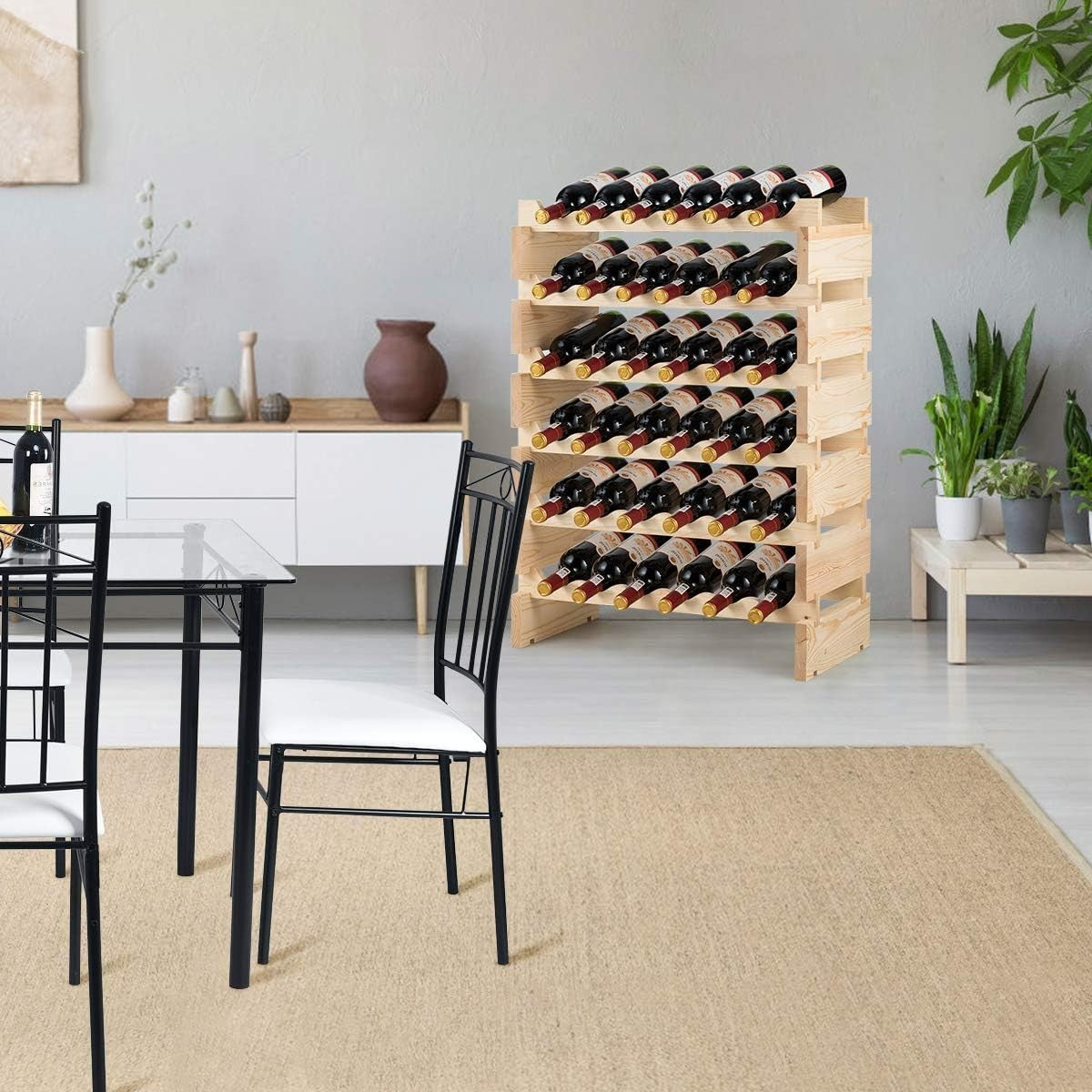 6 Tier Wooden Wine Rack for 36 Bottles Stackable Storage Shelf Home Bar