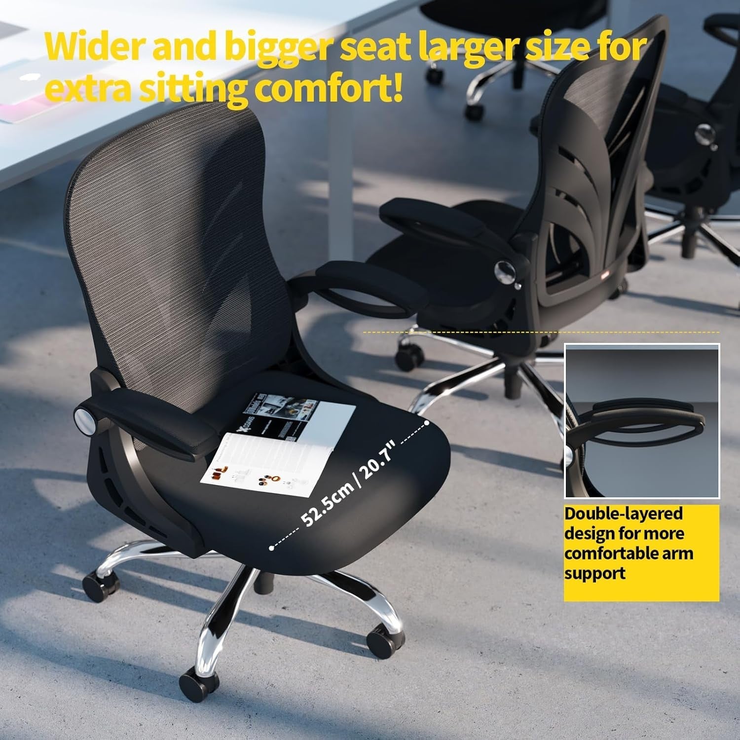 Ergonomic Folding Office Chair Mesh Back Lumbar Support Widen Seat Black