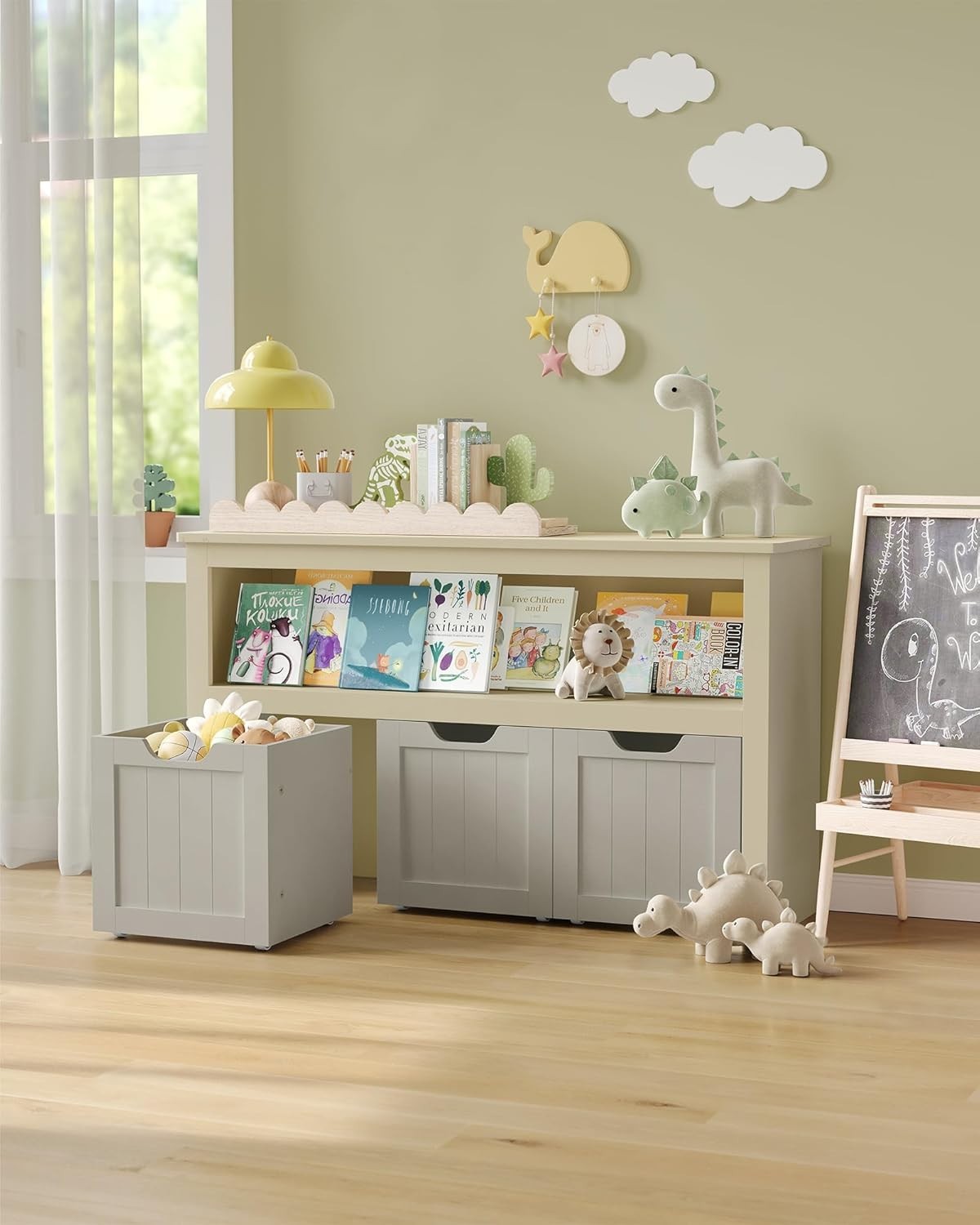 Kids Toy Storage Cabinet with Wheels 3 Drawer Organiser Sand Beige 102x30x60cm