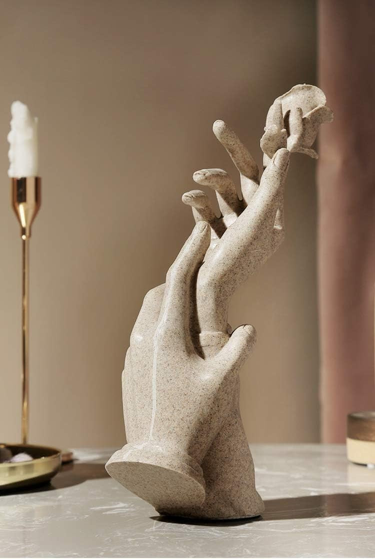 Romantic Grey Hand-in-Hand Sculpture • Resin Couple Ornament • Elegant Gift