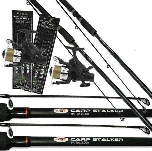 2x 8ft Carp Fishing Rod & Reel Set with Free Tackle Kit – Stalker Float