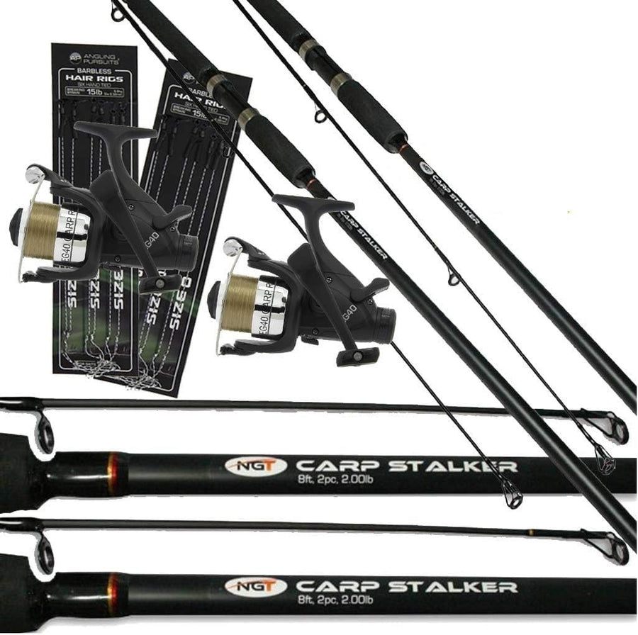 2x 8ft Carp Fishing Rod & Reel Set with Free Tackle Kit – Stalker Float