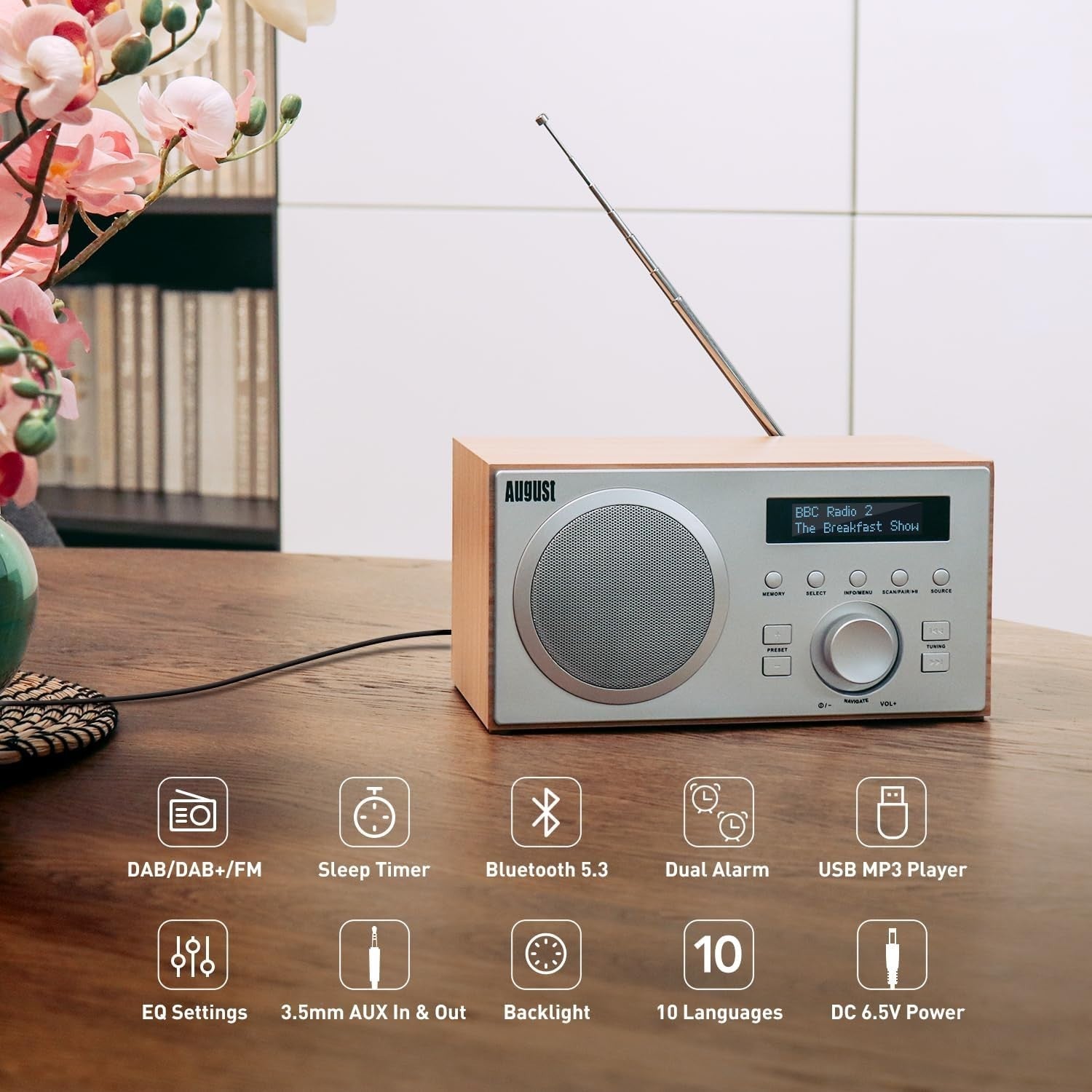 DAB/DAB+ FM Radio Bluetooth Speaker Dual Alarm USB AUX Subwoofer