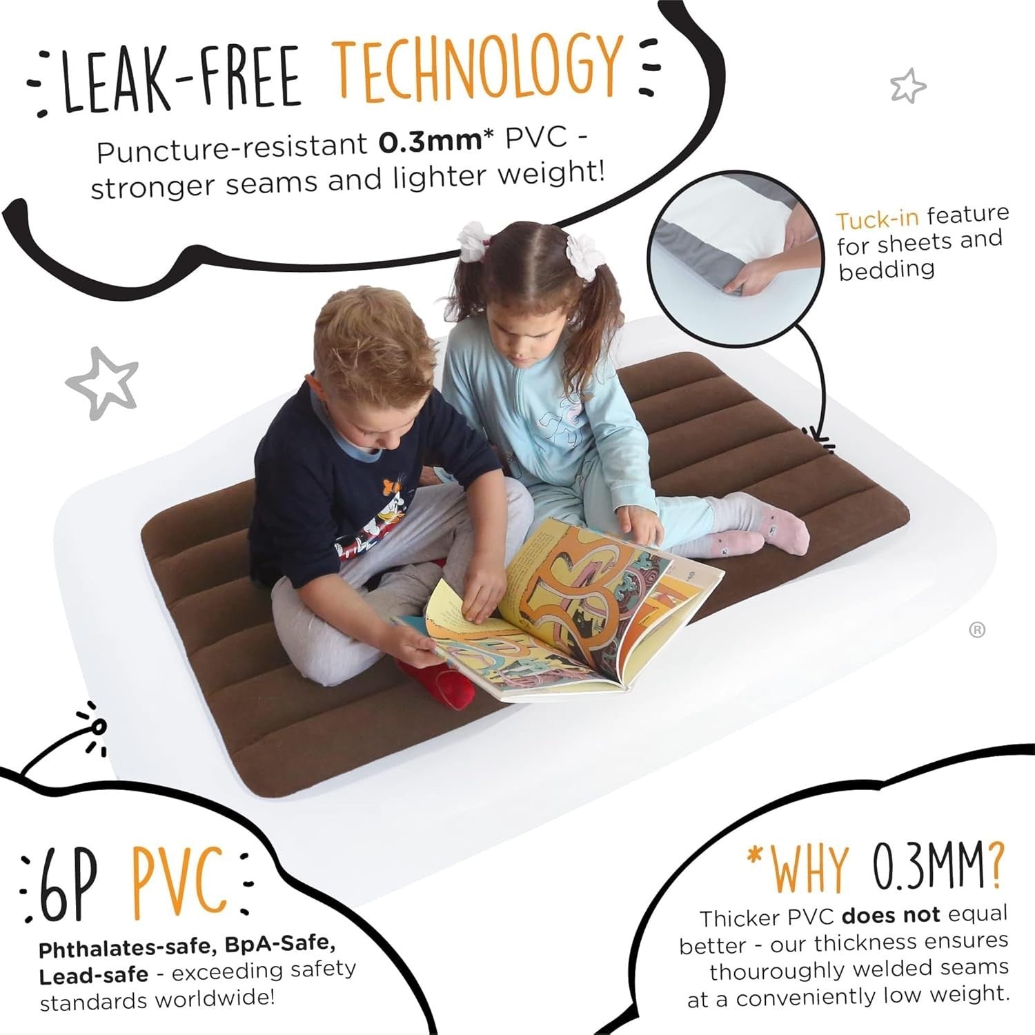 Toddler Inflatable Travel Bed 152×94CM Kids Air Mattress w/ Rails & Pump