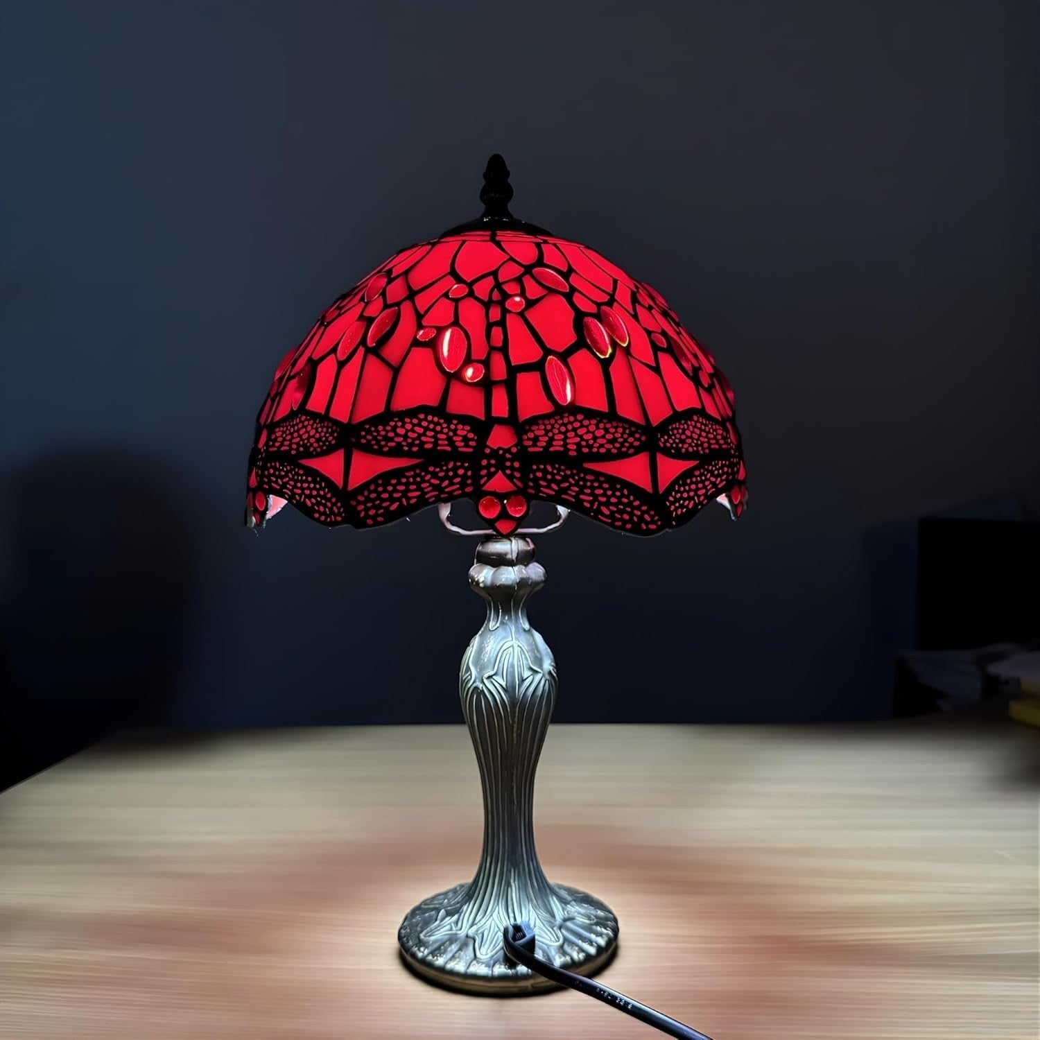 Stained Glass Table Lamp Antique Style 42cm Handcrafted Shade E27
