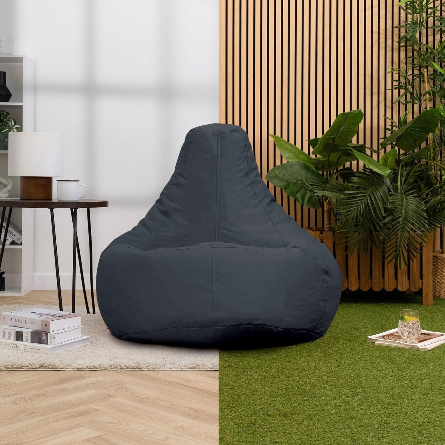 Water Resistant Recliner Bean Bag Chair Grey Indoor Outdoor Gaming