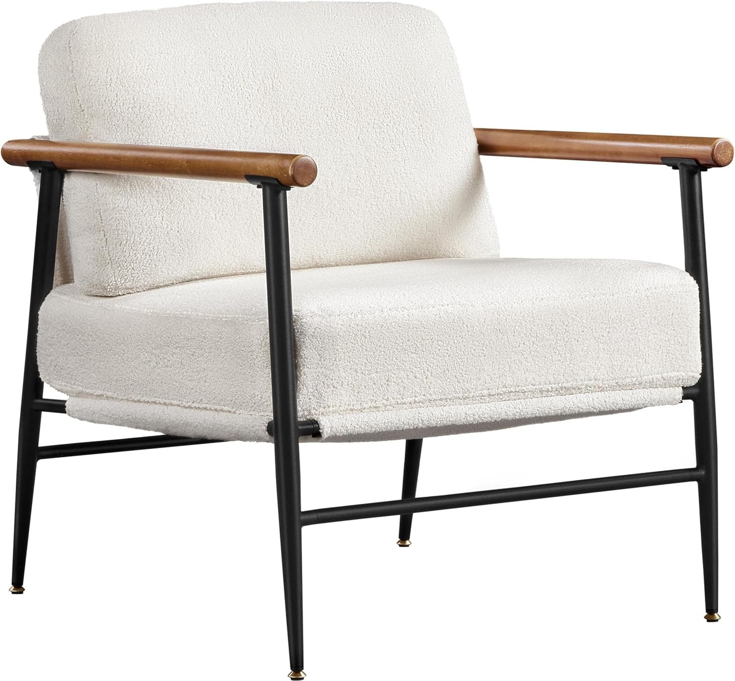 Modern Boucle Accent Armchair Plush Comfy Seat Metal Frame Lounge Chair