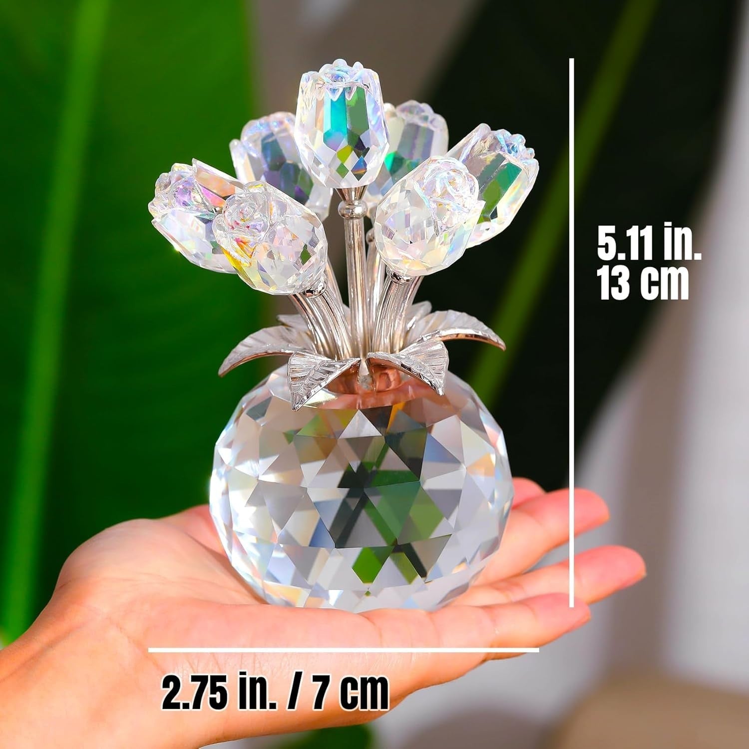 Clear Crystal Rose Bouquet Ornament Gift for Women Mum Birthday Anniversary