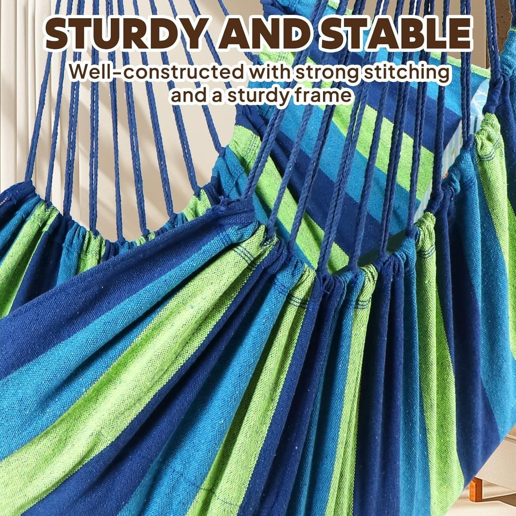 Blue Green Hammock Chair with Cushions & Straps | 500lbs Indoor Outdoor Swing