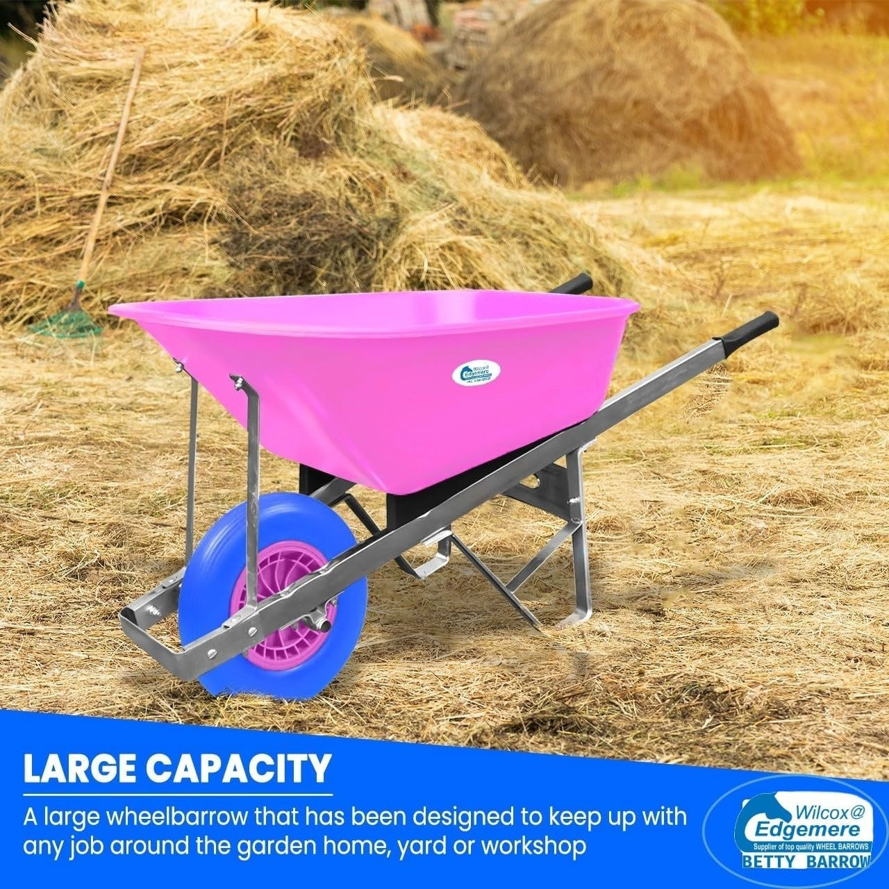 120L Garden Wheelbarrow – Pink/Blue – PU Tubeless Tyre Heavy Duty Frame