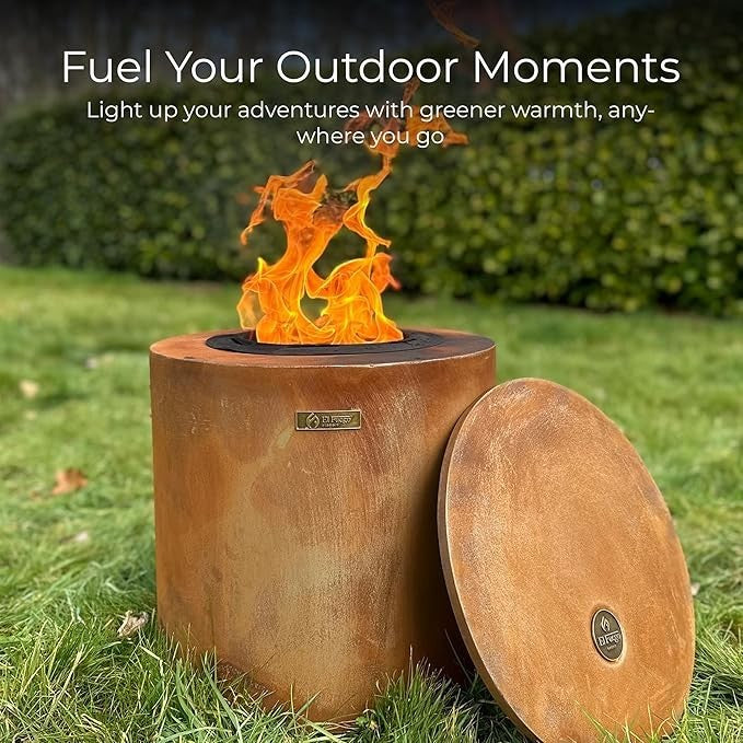 Smokeless Portable Fire Pit Outdoor Heater | Eco-Friendly Wax Fuel | 37cm Steel