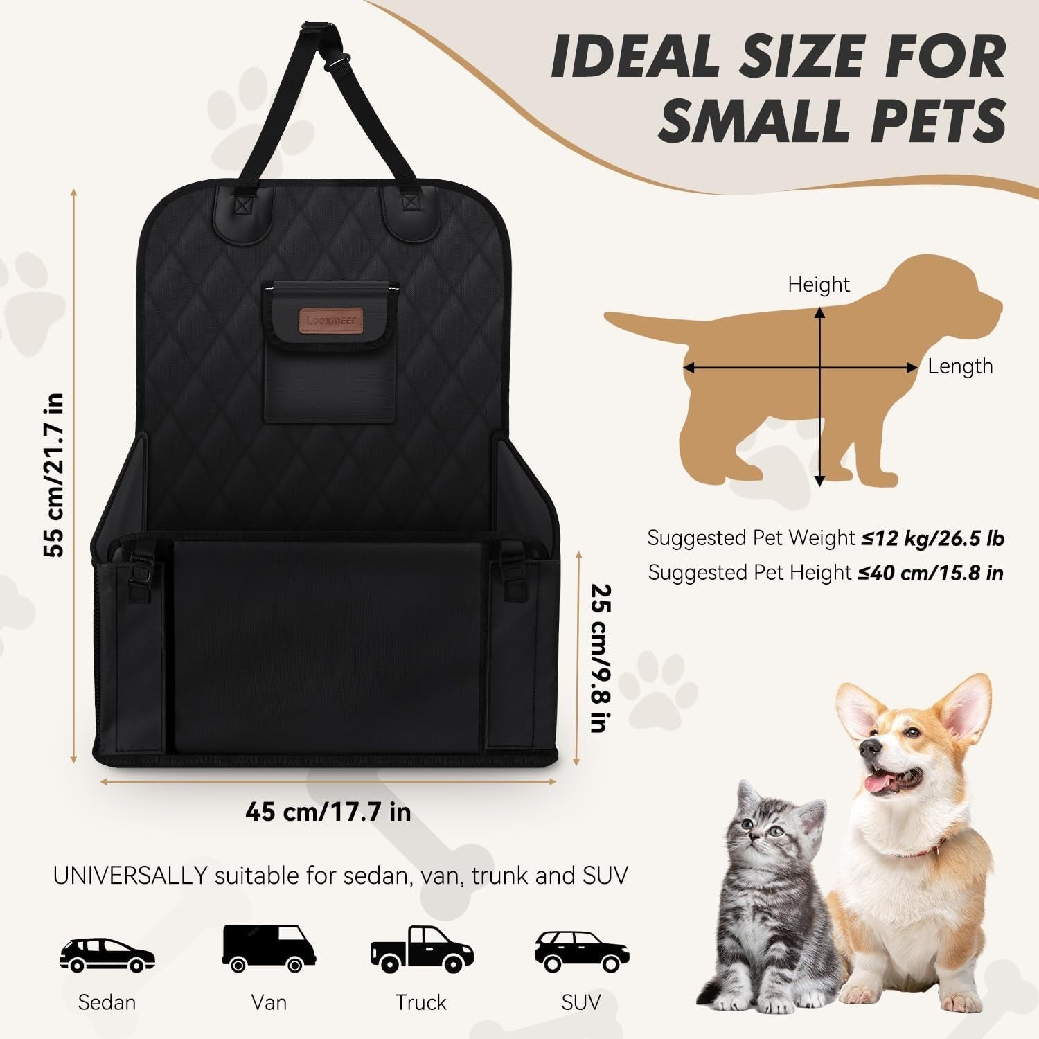 Dog Car Booster Seat Memory Foam Travel Bed Safety Belt Storage Bags