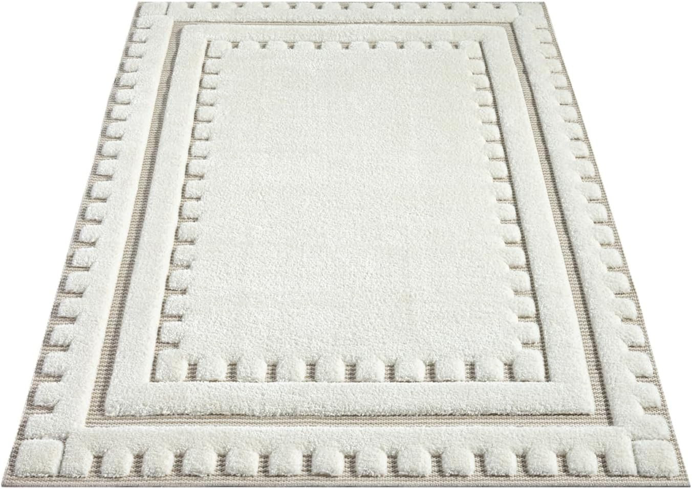 Cream Hallway Rug 120x170cm Soft Washable Carpet for Living Room Bedroom
