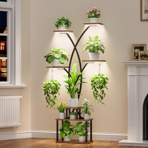 7-Tier Tall Metal Plant Stand with Grow Lights | 167cm Indoor Outdoor Shelf