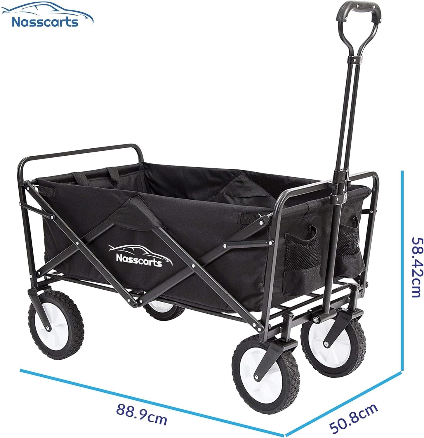 Black Folding Utility Wagon 68kg Multi-Terrain Garden Camping Shopping Trolley