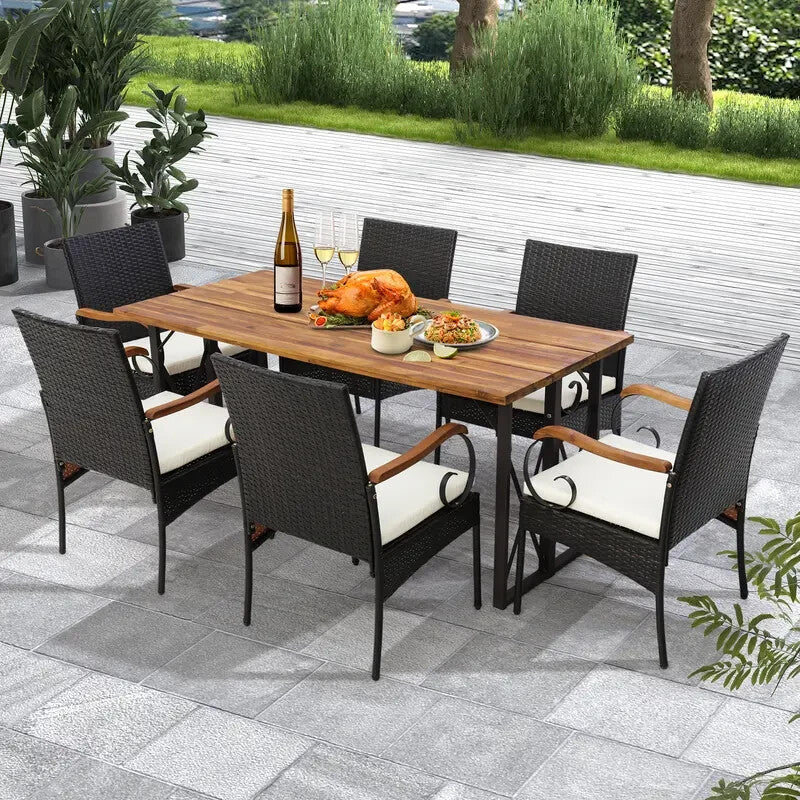 2x Rattan Garden Chairs Set with Cushions – Metal Frame, 89cm High, 180kg