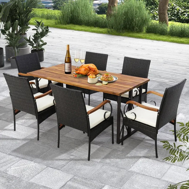 2x Rattan Garden Chairs Set with Cushions – Metal Frame, 89cm High, 180kg