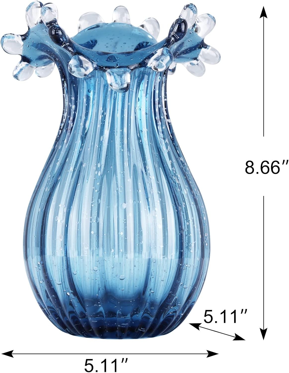 Blue Blown Glass Vase Modern Table Centerpiece Art Flower Display