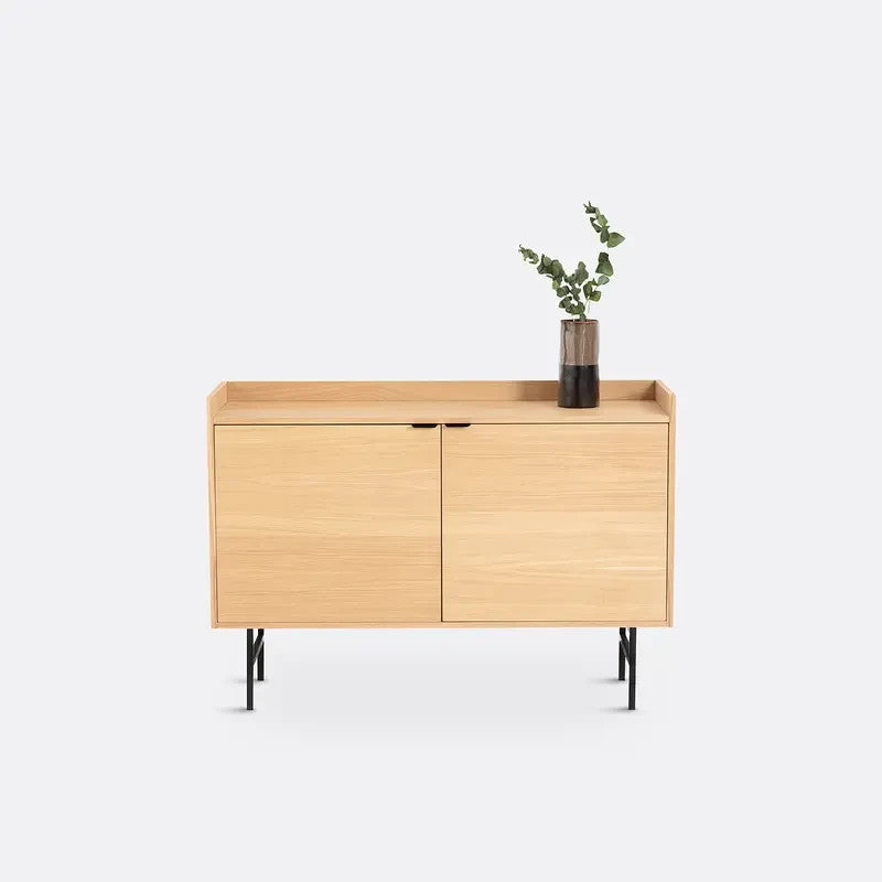 Modern Oak Veneer Sideboard Cabinet 2 Door Storage Unit Black Legs