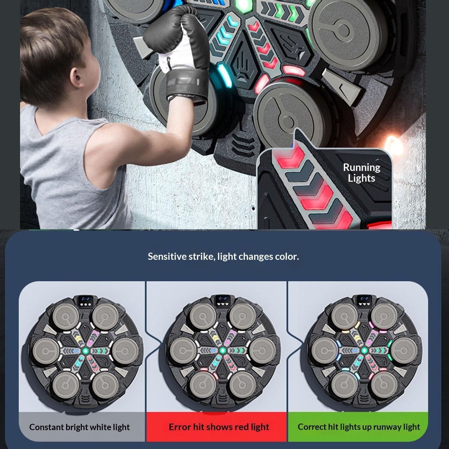 Music Boxing Machine LED Punch Pad Bluetooth Wall Mounted Kids Home Trainer