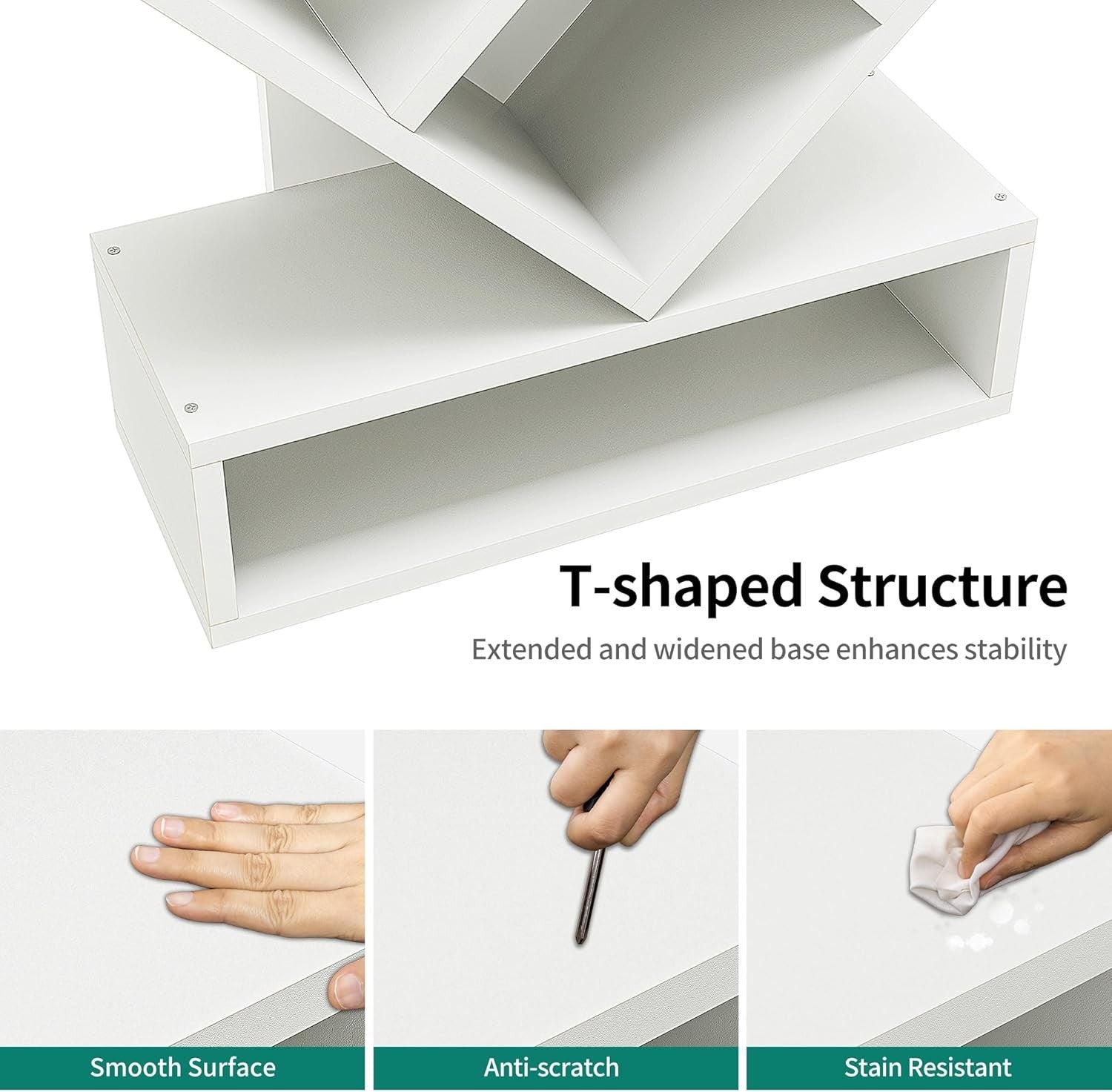 White Tree Bookshelf | 8-Tier Modern Vertical Bookcase for Living Room & Home