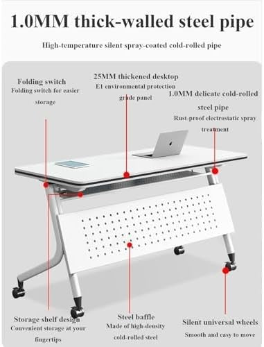 Mobile Folding Conference Table – 47" Flip-Top Desk w/ Wheels & Privacy Panel