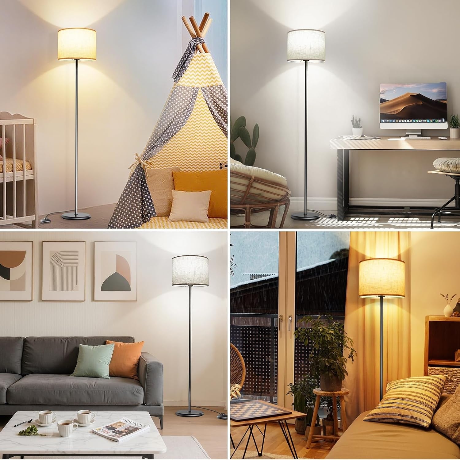 LED Floor Lamp 62in Tall Beige Shade 3 Color Dimmable Standing Light Bulb