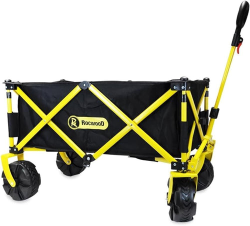 Heavy Duty Foldable Garden Trolley Cart 200kg Wagon All Terrain Wheels Yellow