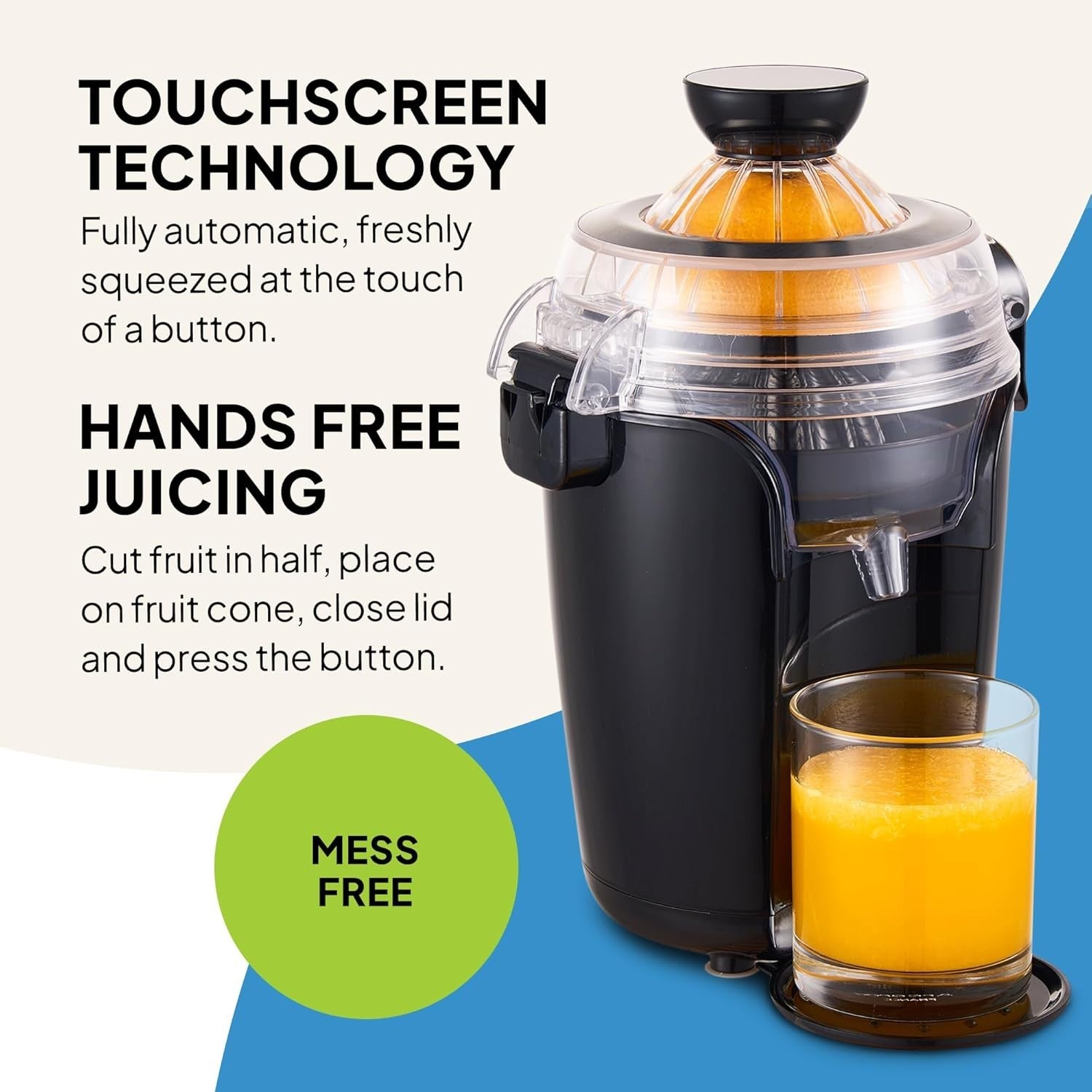 Automatic Citrus Juicer One Touch No Spill Quiet 50W Easy Clean Compact