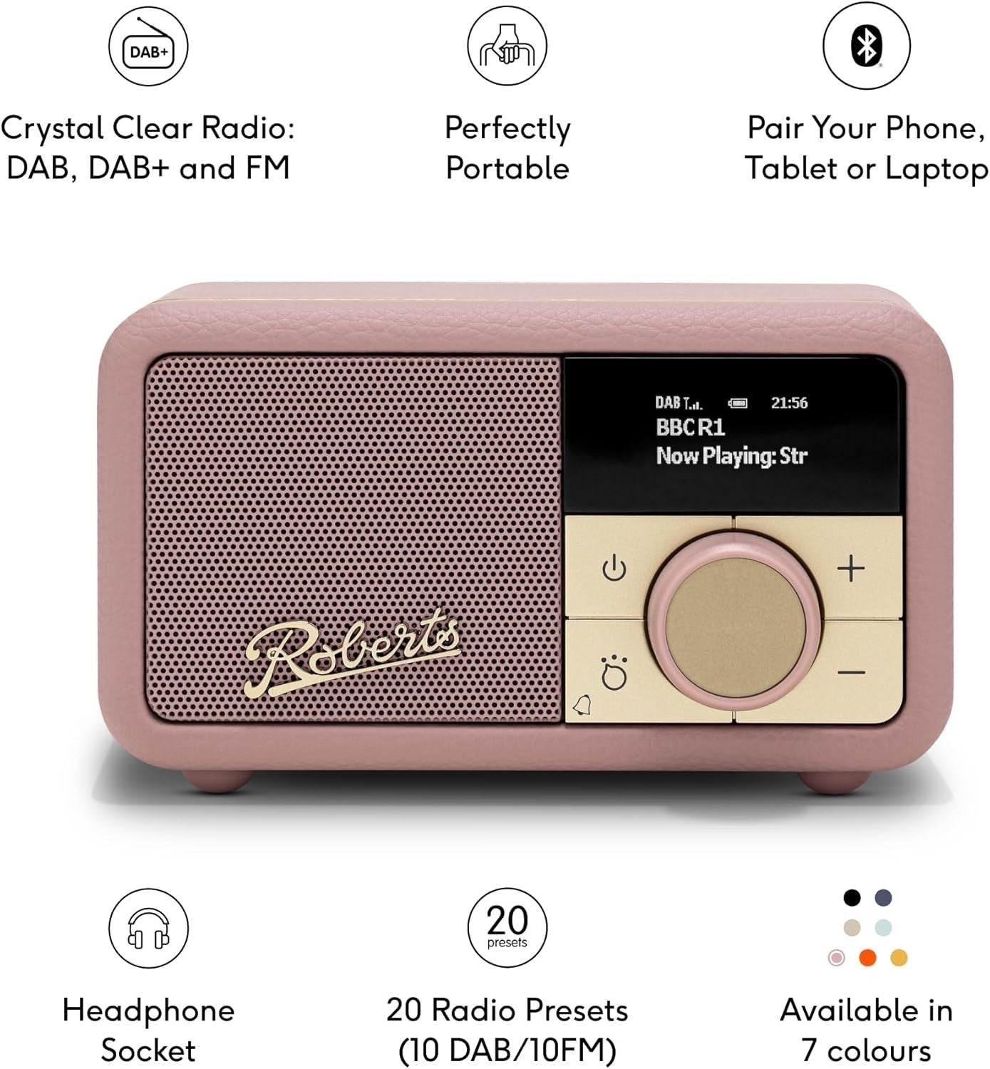 Portable FM DAB/DAB+ Digital Radio Bluetooth Speaker Dusty Pink