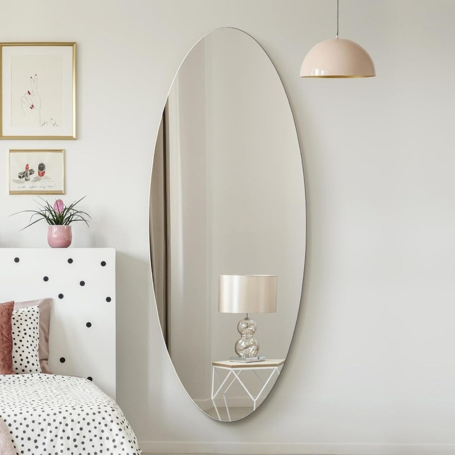 XL Frameless Oval Wall Mirror 180x70cm Modern Tall Full-Length Glass