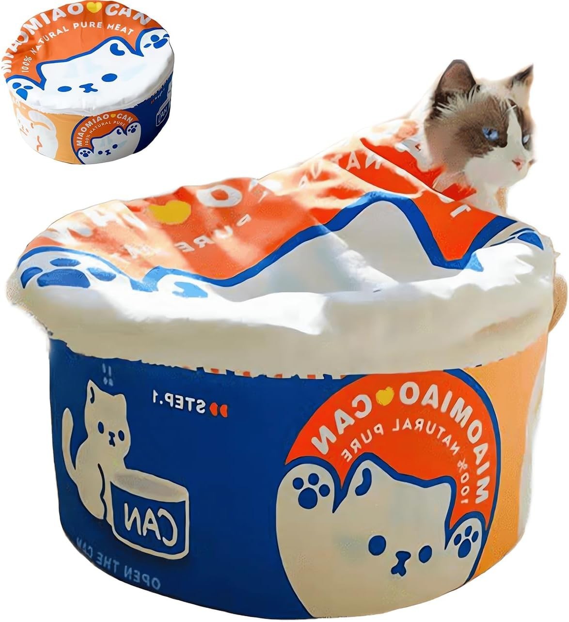 Cat Cave Bed Noodle Cup Warm Hideaway Pet House Non Slip Orange L