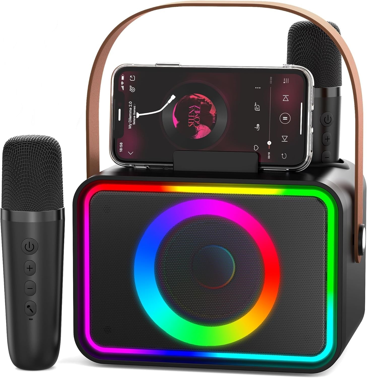 Karaoke Machine 2 Wireless Mics Bluetooth LED Party Speaker