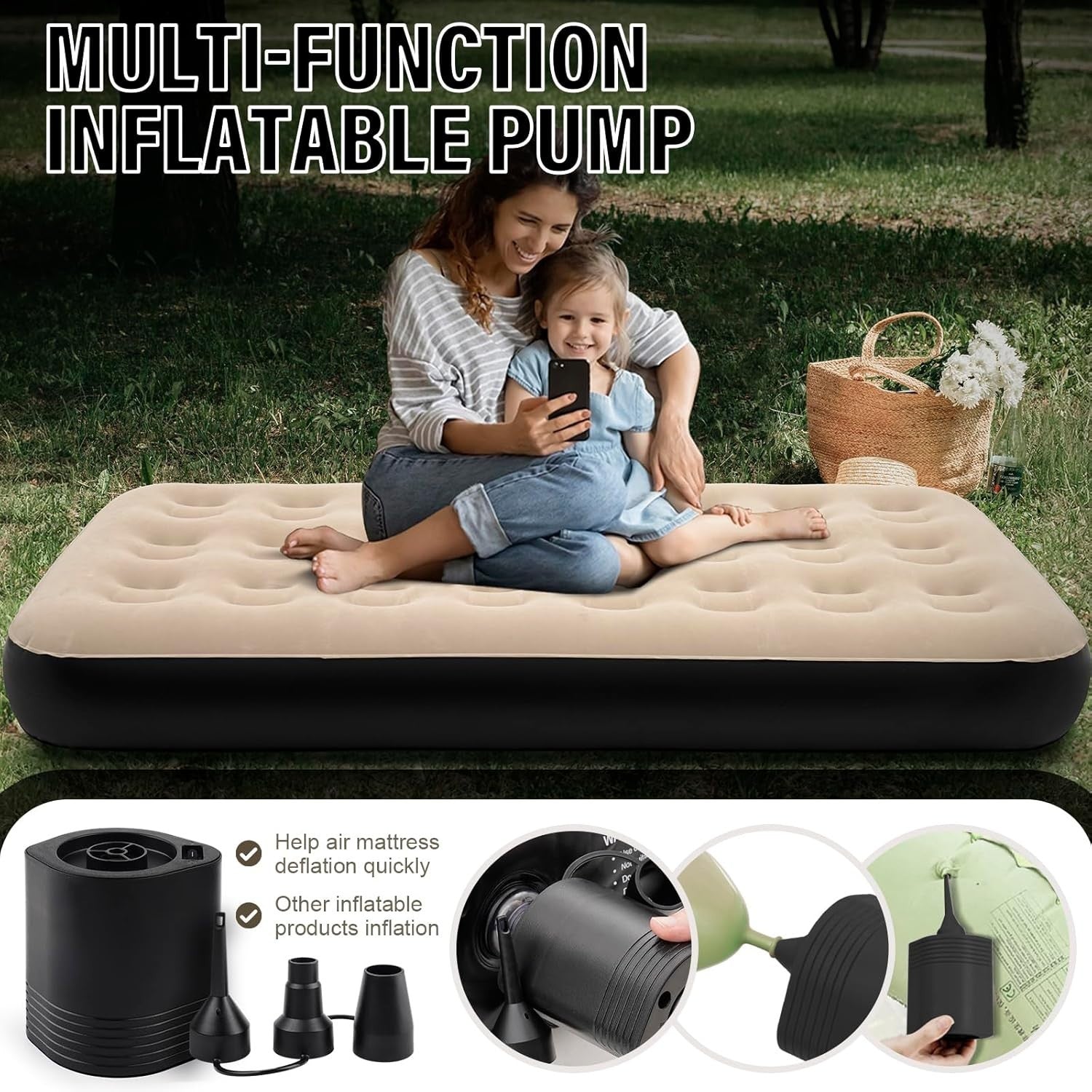Single Self-Inflating Air Mattress with Built-In Pump – 190x98x25cm