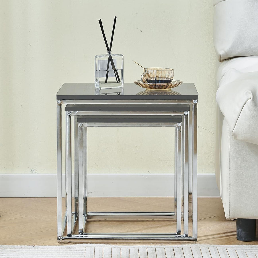 3 Grey Nesting Tables Set Modern Nightstands End Side Coffee Living Room